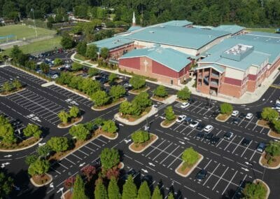 aerial view of newly paved parking lot of private school in raleigh nc