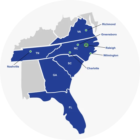 map of all service areas that turner asphalt operates within