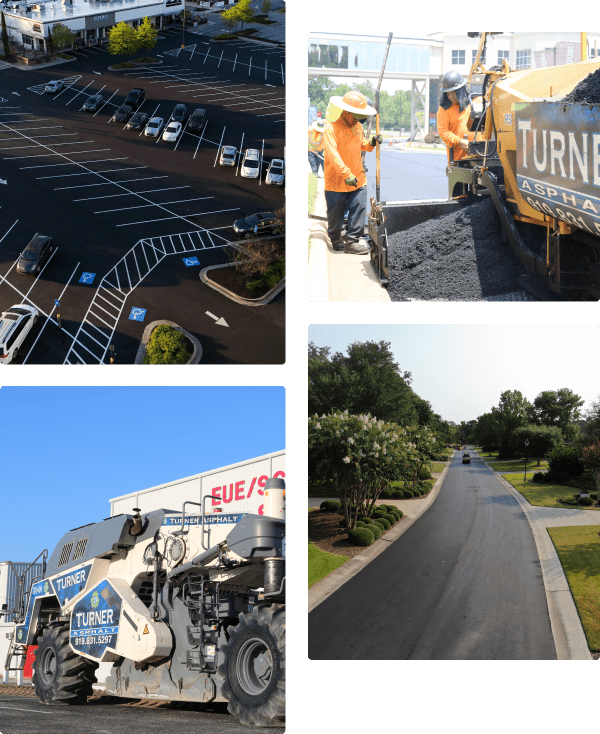 Turner Asphalt collage showcases commercial paving industries they service