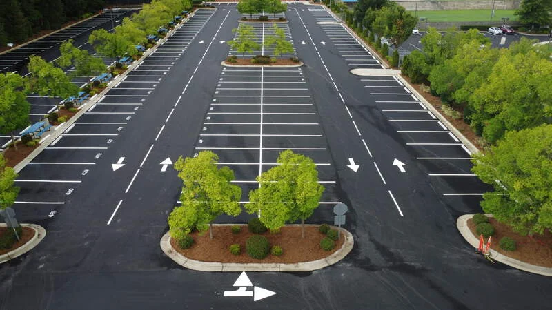 aerial view of parking lot paved by turner asphalt