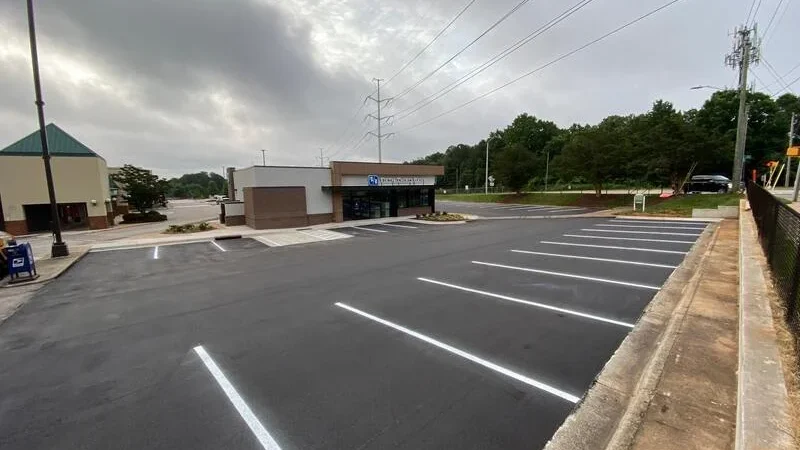 freshly striped bank parking lot