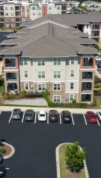 aerial view of condominiums parking lot
