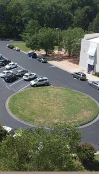 aerial view of an educational facility parking lot