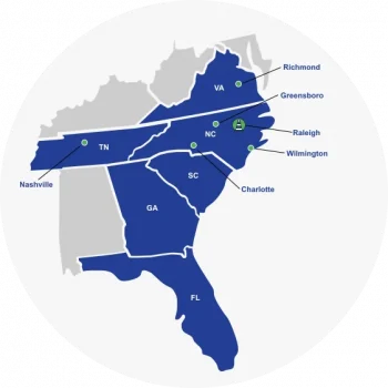 map of all service areas that turner asphalt operates within