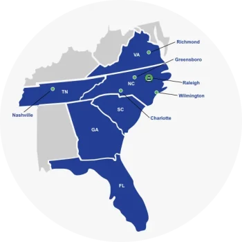 map of all service areas that turner asphalt operates within